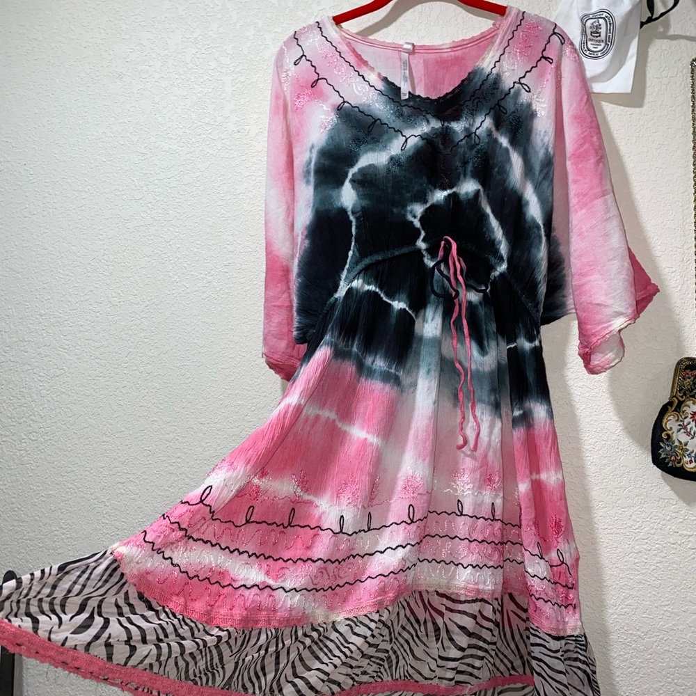 Free Size Dress PINK Tye Dye Zebra  Large Medium XL